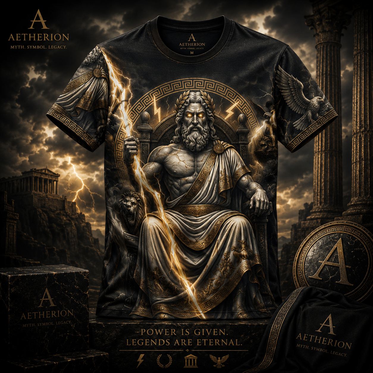 Zeus of Olympus — Divine Thunder All-Over Print T-Shirt