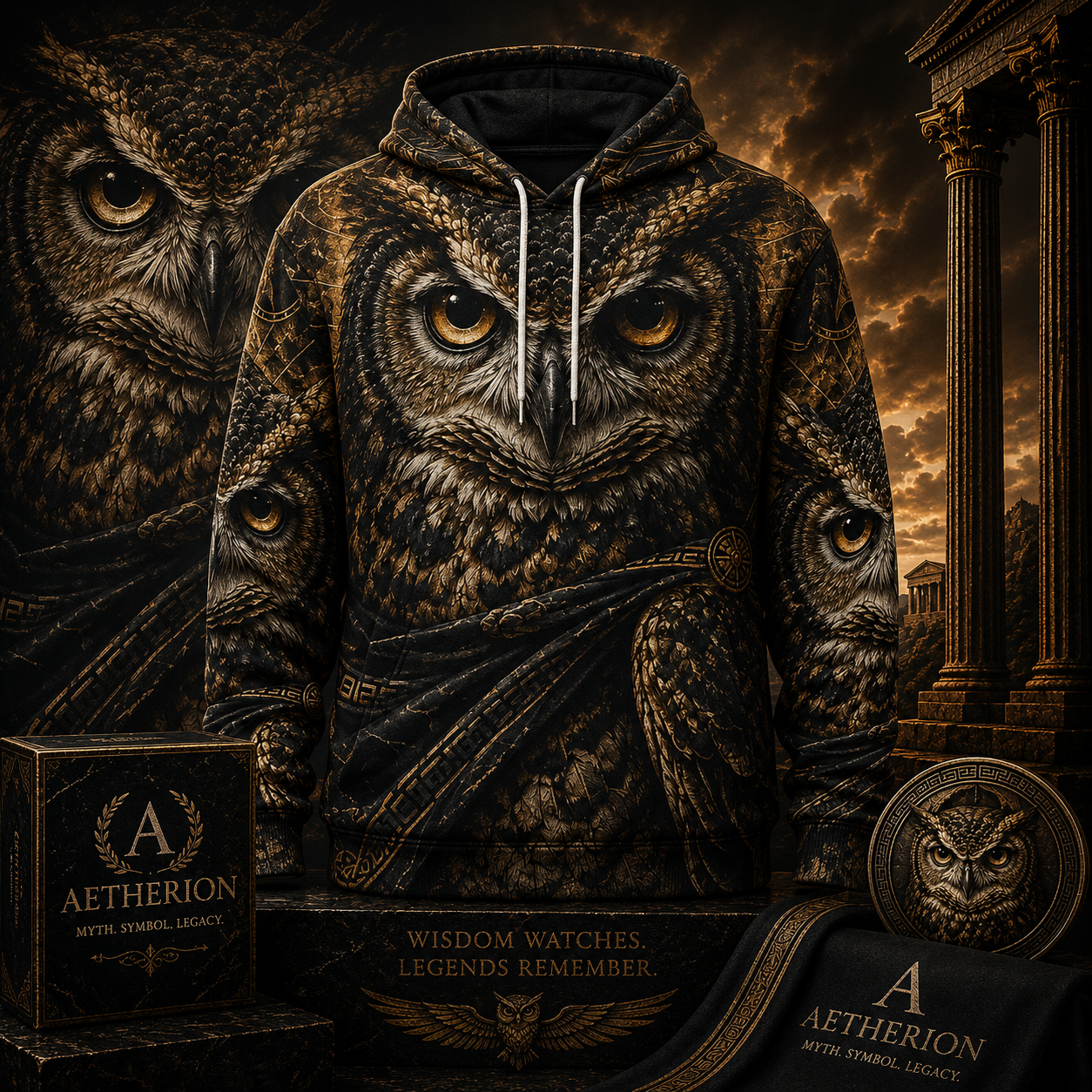 The Owl of Wisdom — All-Over Print Thicken Pullover Hoodie