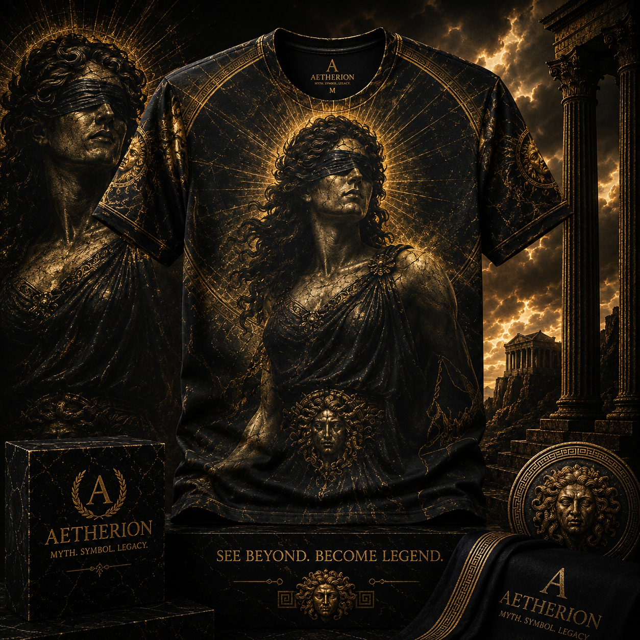 Nemesis — Divine Balance All-Over Print Mythological T-Shirt