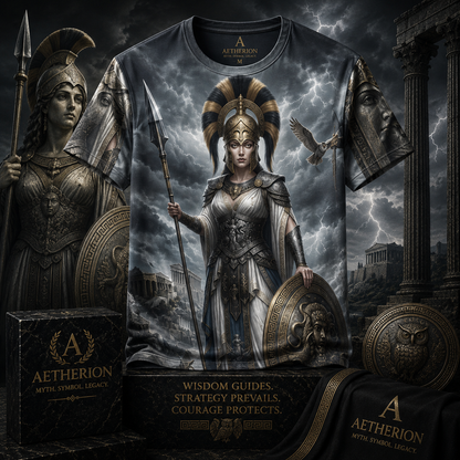 Athena of Divine Wisdom — All-Over Print Mythological Greek T-Shirt