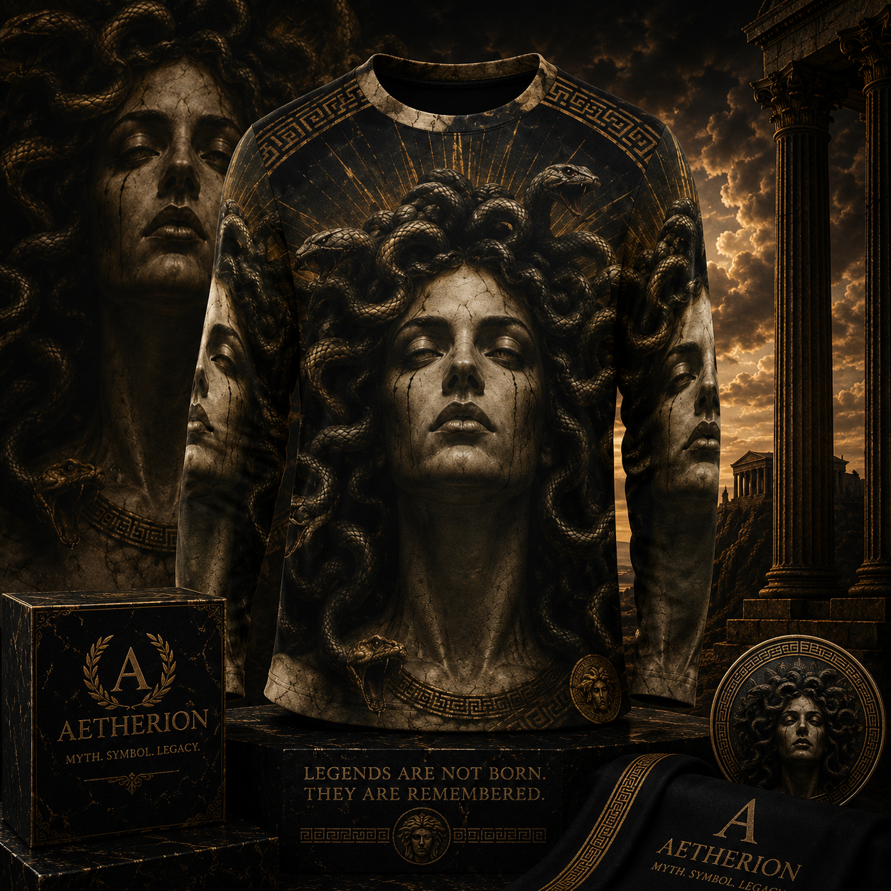 Medusa of the Eternal Gaze — All-Over Print Long Sleeve T-Shirt