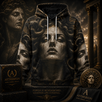 Medusa of Eternal Shadow — All-Over Print Men's Thickened Pullover Hoodie