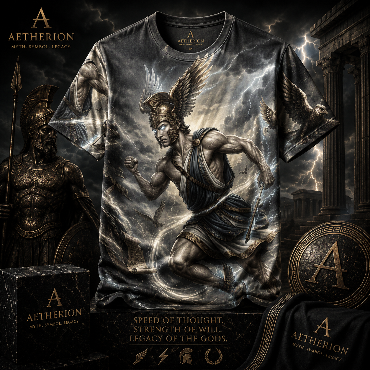Hermes of Olympus — Divine Messenger All-Over Print T-Shirt