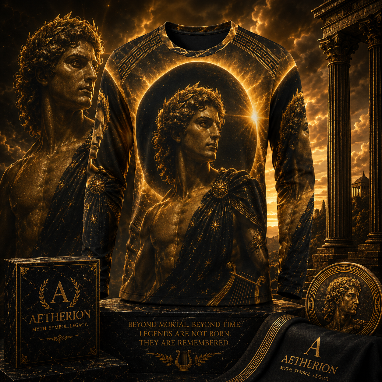 Apollo in the Golden Eclipse — All-Over Print Long Sleeve T-Shirt
