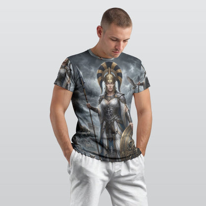 Athena of Divine Wisdom — All-Over Print Mythological Greek T-Shirt