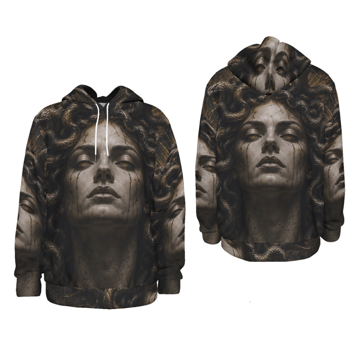 Medusa of Eternal Shadow — All-Over Print Men's Thickened Pullover Hoodie