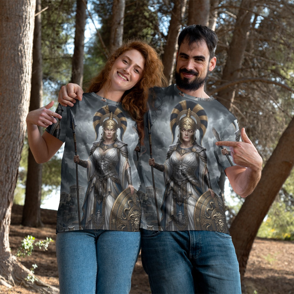 Athena of Divine Wisdom — All-Over Print Mythological Greek T-Shirt
