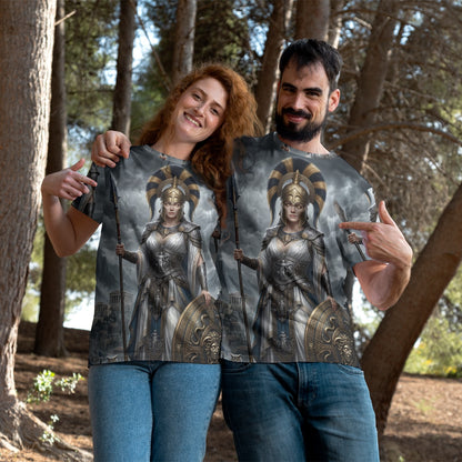 Athena of Divine Wisdom — All-Over Print Mythological Greek T-Shirt