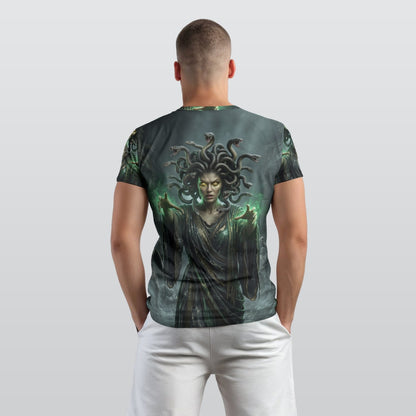 Medusa Shadow Gaze All-Over Print Men's O-Neck T-Shirt | Greek Mythology Dark Fantasy Apparel | Aetherion