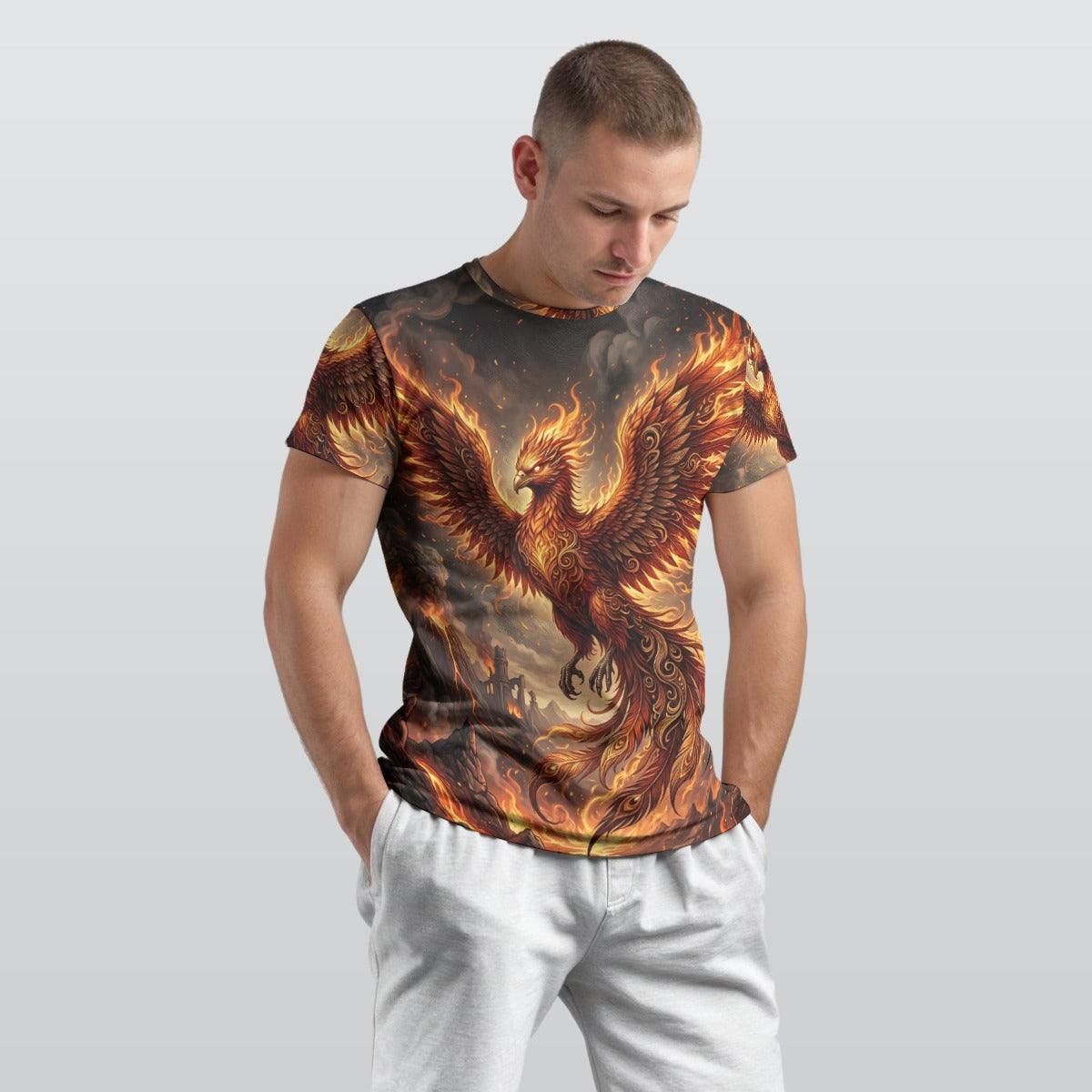 Phoenix of Eternal Rebirth — All-Over Print Mythic T-Shirt