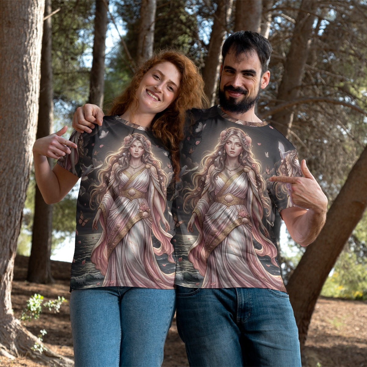 Aphrodite of Eternal Beauty — All-Over Print Mythological Greek T-Shirt