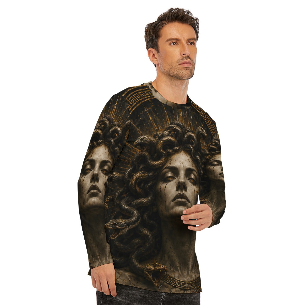 Medusa of the Eternal Gaze — All-Over Print Long Sleeve T-Shirt