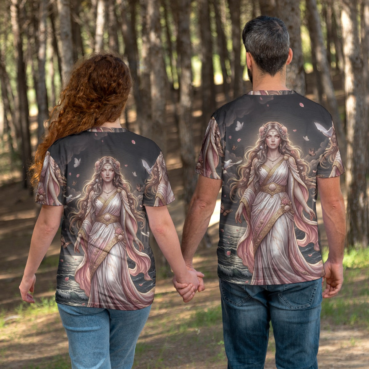 Aphrodite of Eternal Beauty — All-Over Print Mythological Greek T-Shirt