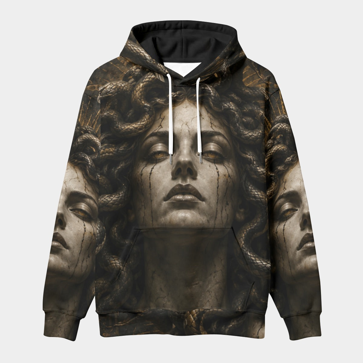 Medusa of Eternal Shadow — All-Over Print Men's Thickened Pullover Hoodie