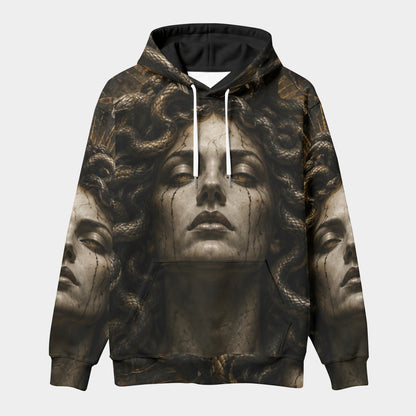 Medusa of Eternal Shadow — All-Over Print Men's Thickened Pullover Hoodie