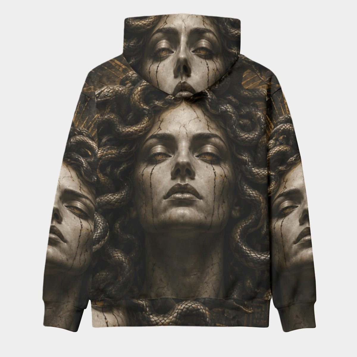 Medusa of Eternal Shadow — All-Over Print Men's Thickened Pullover Hoodie