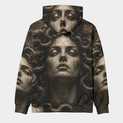 Medusa of Eternal Shadow — All-Over Print Men's Thickened Pullover Hoodie