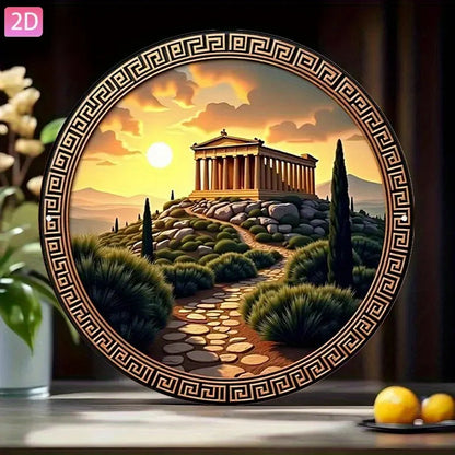 Greek Temple Sunset Metal Wall Art
