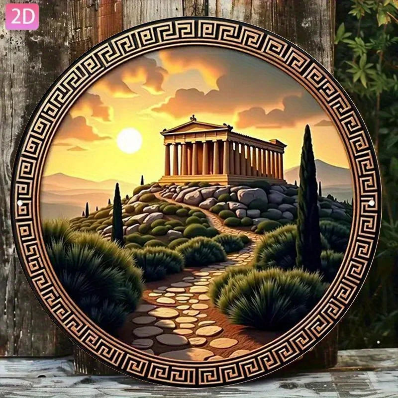 Greek Temple Sunset Metal Wall Art