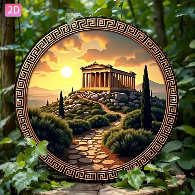 Greek Temple Sunset Metal Wall Art