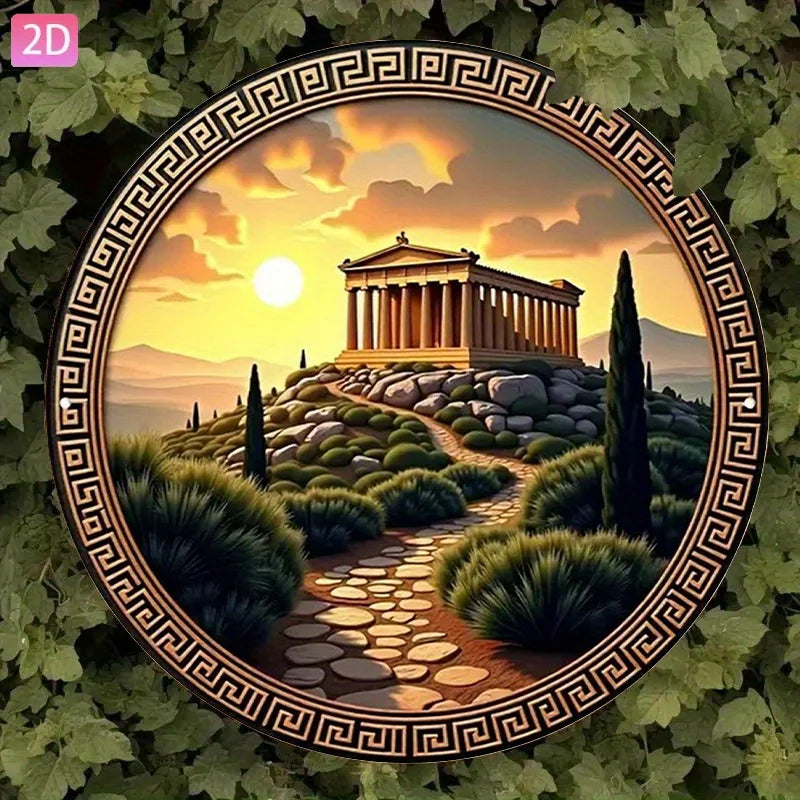 Greek Temple Sunset Metal Wall Art
