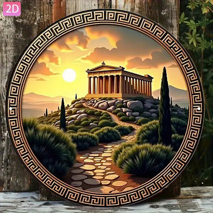 Greek Temple Sunset Metal Wall Art